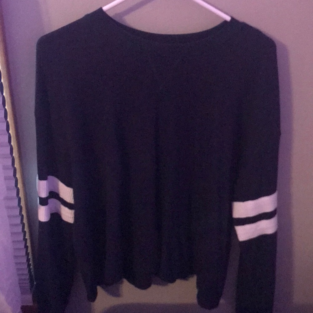 navy blue and white striped sweater